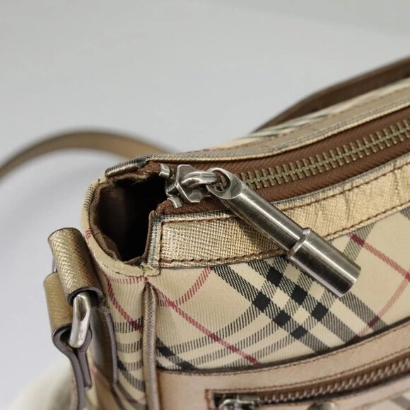 BURBERRY Nova Check Shoulder Bag Canvas Leather Beige Gold Auth - Picture 9 of 15
